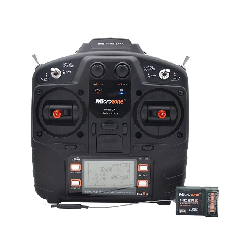 

Microzone MC8B 2.4G 8CH Remote Control Transmitter & MC8RE 8CH Receiver radio system for RC aircraft fixed-wing helicopter drone