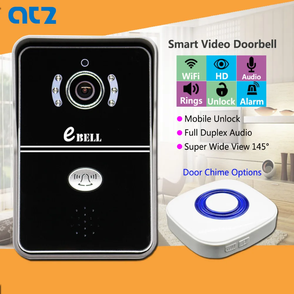 Эбелл atz-dbv04p 433 мГц WI-FI Дверные звонки IP Камера 720 P домофона перезвон с магнитным