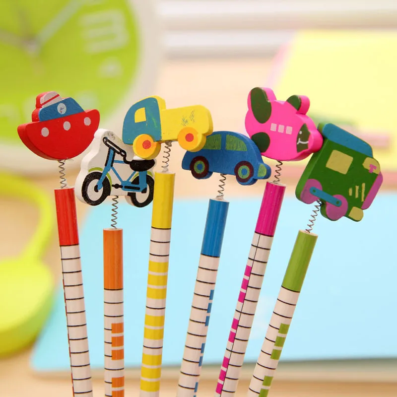 6 Pcs / pack , New Hot Selling Handmade Wooden Pencil Cartoon Vehicles
