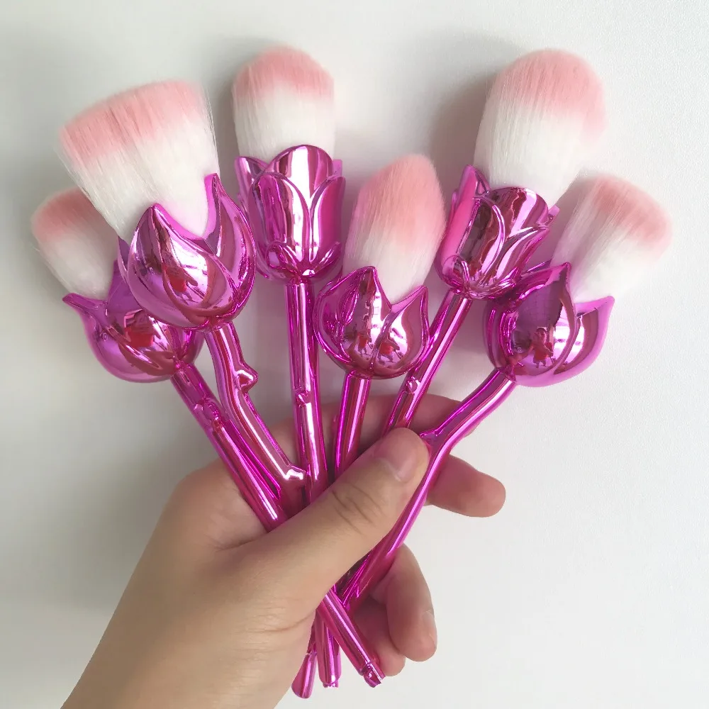 6PCS Cute Makeup Brushes Set Pink Flower Foundation Blush Brush Powder