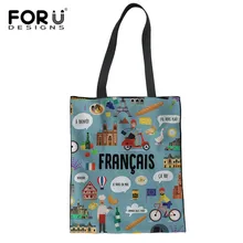 FORUDESIGNS/Модная объемная сумка-тоут с принтом Francais, удобная женская сумка через плечо, Льняная сумка для овощей и фруктов