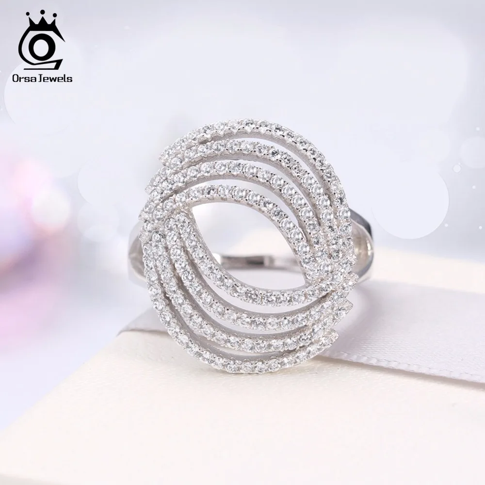ORSA JEWELS Luxury Women Finger Rings AAA Cubic Zircon Engagement Ring Female Silver Color Wedding Band Fashion Jewelry AOR89