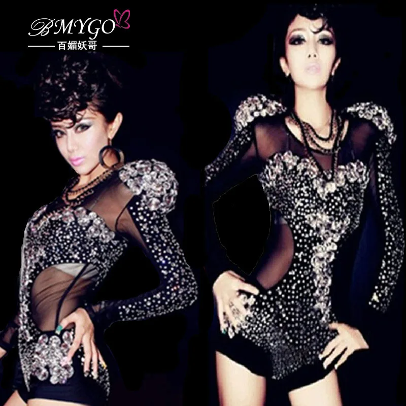 1816 Fashion Sparkling diamond Sequin bodysuit Sexy Female singer