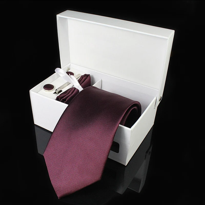 Мужской Шелковый галстук, 8 см, Официальный галстук, носовой платок, запонки, Подарочная коробка, набор, однотонные красные, желтые галстуки для мужчин, деловые, свадебные, вечерние - Цвет: 04