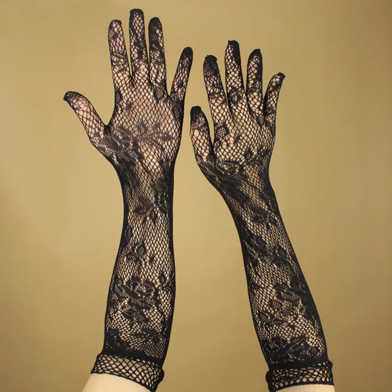 Sexy woman Fishing net gloves transparent lace gloves elastic bride