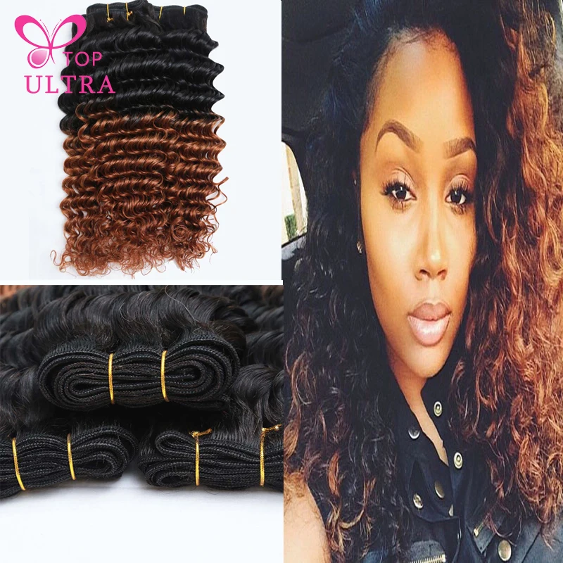8A Ms Lula Two Tone Deep Wave Curly Weave Malaysian Virgin Hair Ombre