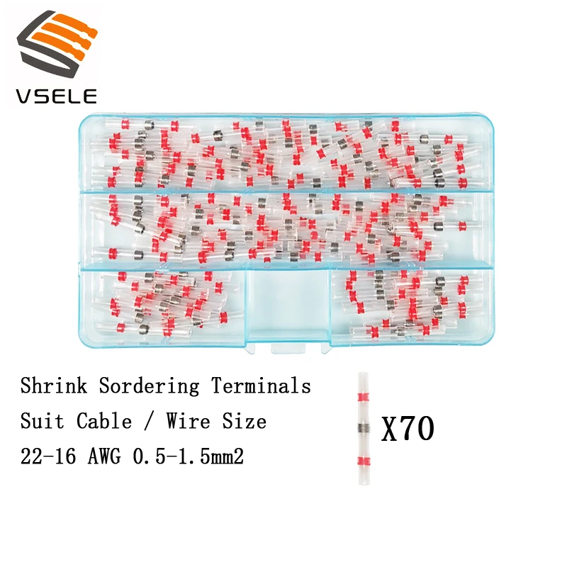 Смешанные термоусадочные сорные клеммы 0,25~ 4mm2 водонепроницаемый припой рукав трубка электрический провод изолированный стыковые соединители комплект - Цвет: 70pcs box red