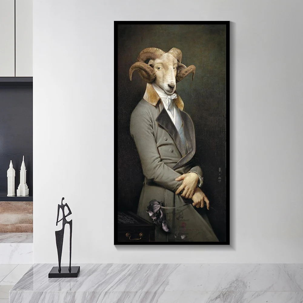 Скандинавские ретро ностальгия джентльмен картины маслом настенные художественные козьи постеры с животными и принтами модные картины на холсте для домашнего декора