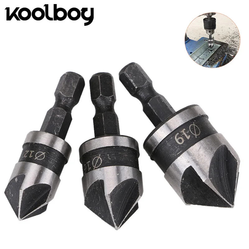 

3PC 1/4" Hex Shank Countersink Bore Drill Bit Set Precision-ground 90 tip Countersink Drill for Wood metals Tools 12mm 16mm 19mm
