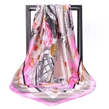 O CHUANG Модный Шелковый шарф женский роскошный бренд платок Soie хиджаб большой квадратный платок шарфы шали для дам 90*90 см - Цвет: C8