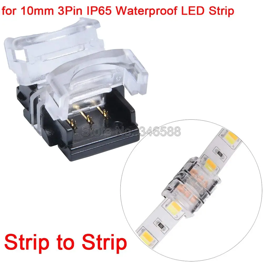 

10pcs/lot 3Pin Quick Solderless Connector for 10mm IP65 Waterproof 5050 Dual Color CCT LED Strip to Strip Connection Conductor