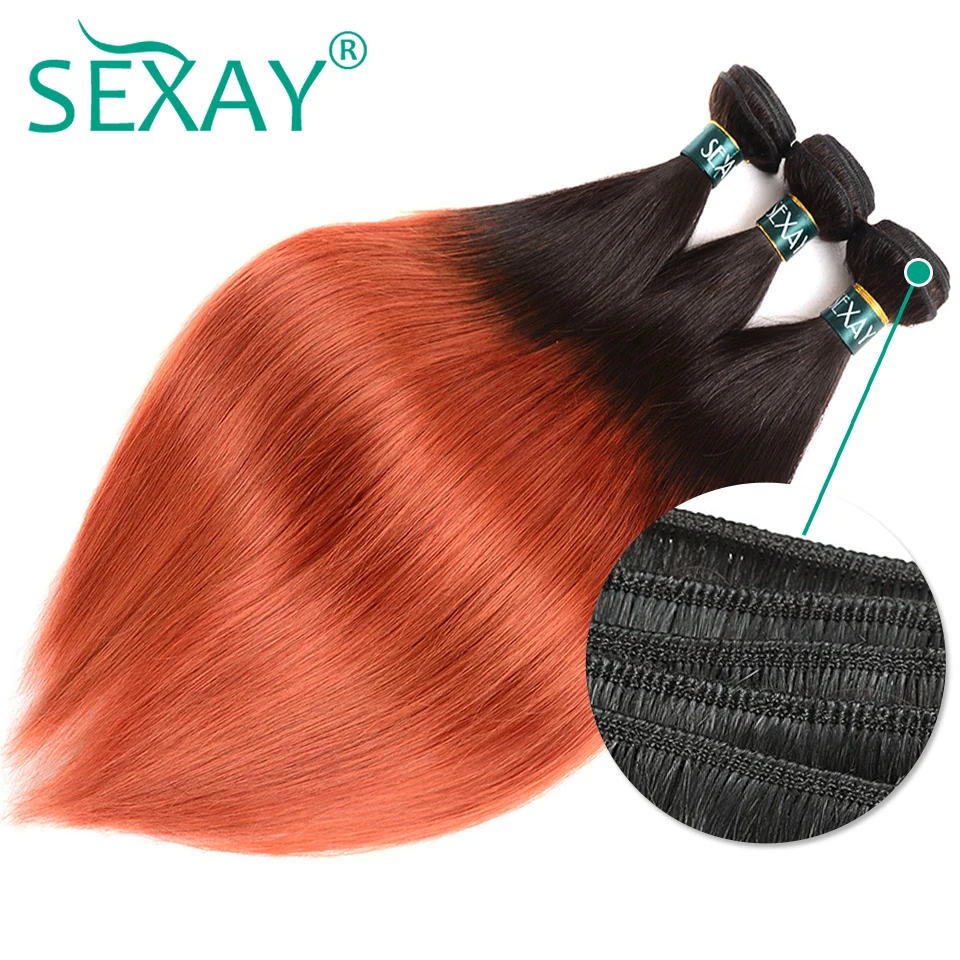 Sexay 1b/350 оранжевые человеческие волосы 4 пучка с закрытием Золотой Блонд бразильский прямые накладные волосы пучки волос "омбре" с закрытием