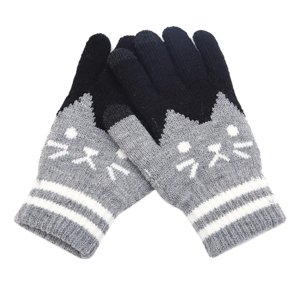 Winter Gloves Women Men Cut Cat Knit Touch Screen Fingers Click Screen Warm Fleece Glove Sensory Gloves Women Guantes Invierno