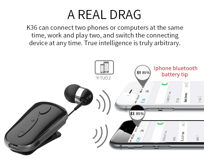 Новинка, DAONO K36, стерео, беспроводная, Bluetooth гарнитура, звонки, напоминание, вибрация, износ, зажим, драйвер, Auriculares, наушники для телефона