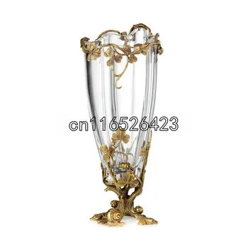 

High-end transparent glass inlaid copper creative vase Home decoration
