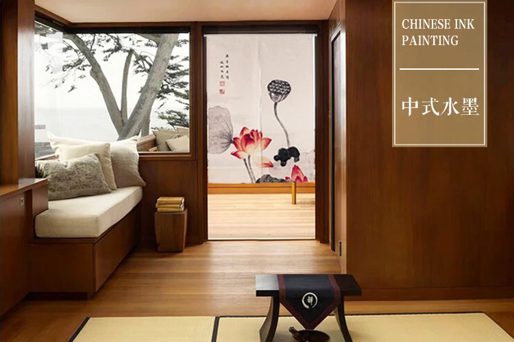 Китайский стиль чернильный лотос элегантный узор 3412 домашний декор занавес двери толстый Лен гобелен кабинет занавеска для спальни для
