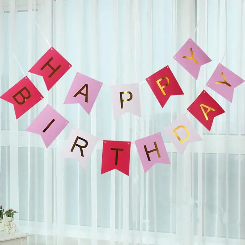 

Happy Birthday Bunting Banner Birthday Party Decorative Birthday Photo Props Garland with a Red Rope For Kids Party Decoration