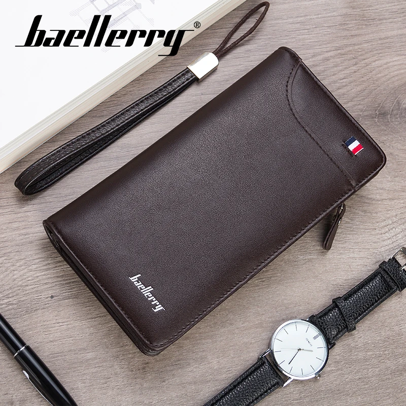 

Baellerry Men Business Solid Long Wallet Rope Handbag Coin Pocket Note Compartment Card Holder Photo Holder Wallet Zipper PU Bag