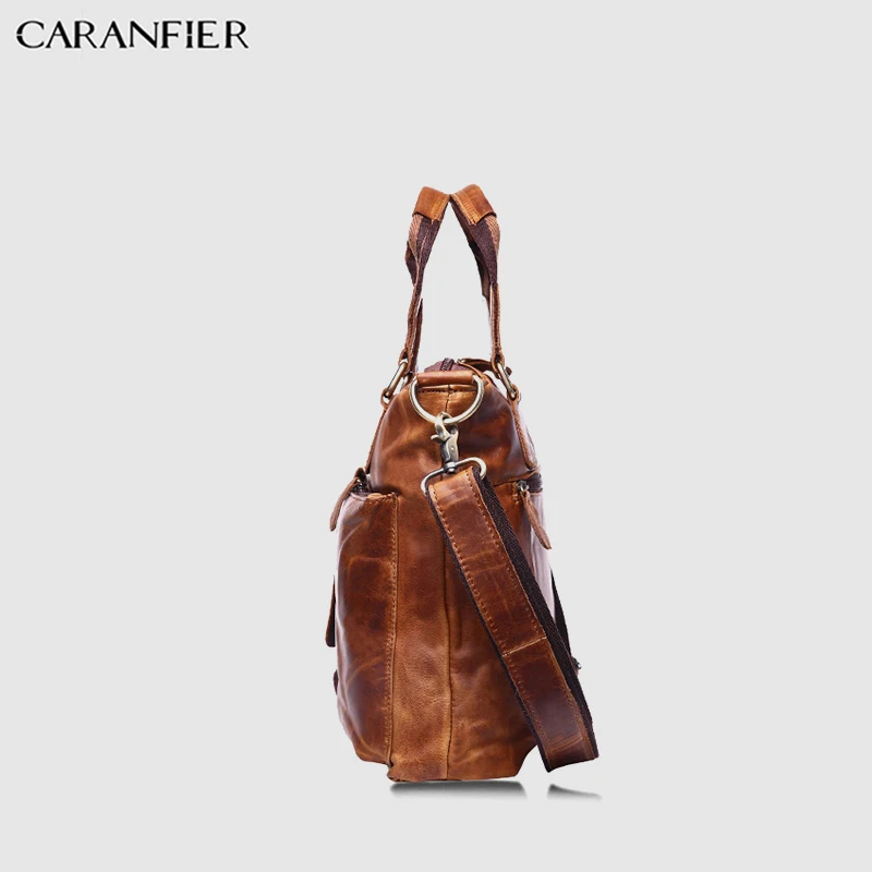 CARANFIER мужской портфель Crazy Horse винтажная сумка мессенджер из яловой кожи деловая