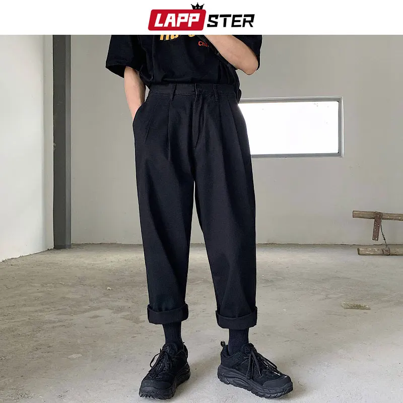 

LAPPSTER Men Streetwear Black Harem Pants 2019 Mens Streetwear Casual Joggers Pants Overalls Women Loose Sweatpants Trousers