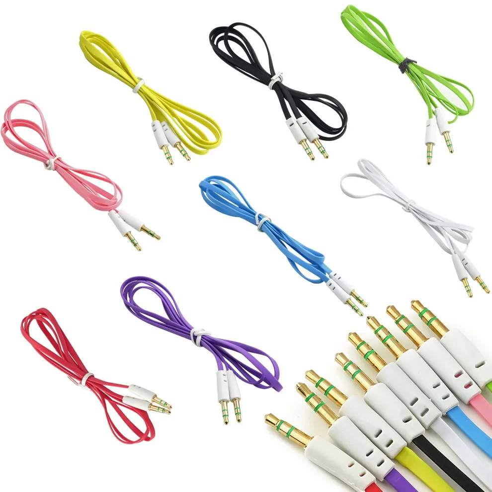 

5 Pcs New 3.5mm Male to Male 1m Stereo Audio Jack Noodle Shape AUX Auxiliary Cable For iPhone For iPod MP3