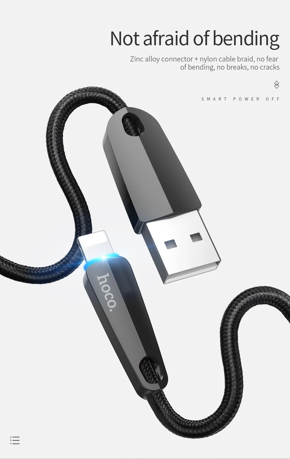 HOCO usb кабель для iphone X 11 Pro Max 8 7 6 ipad mini smart power off светодиодный кабель для быстрой зарядки зарядное устройство для телефона адаптер для передачи данных