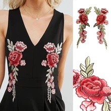 Sale 1Pair Hot Especial Sew-on Red Peony Patch Embroidery Dress Shirt Accessories Clothing Decor