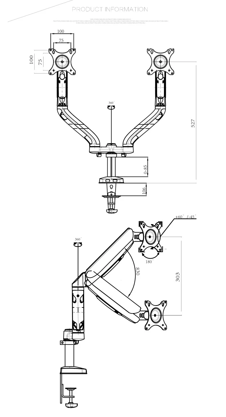 DL-T10-2A 17-2" втулка зажим База ЖК светодиодный монитор Настольная подставка держатель Arm газовая пружина полное движение тв крепление загрузка 2-9 кг