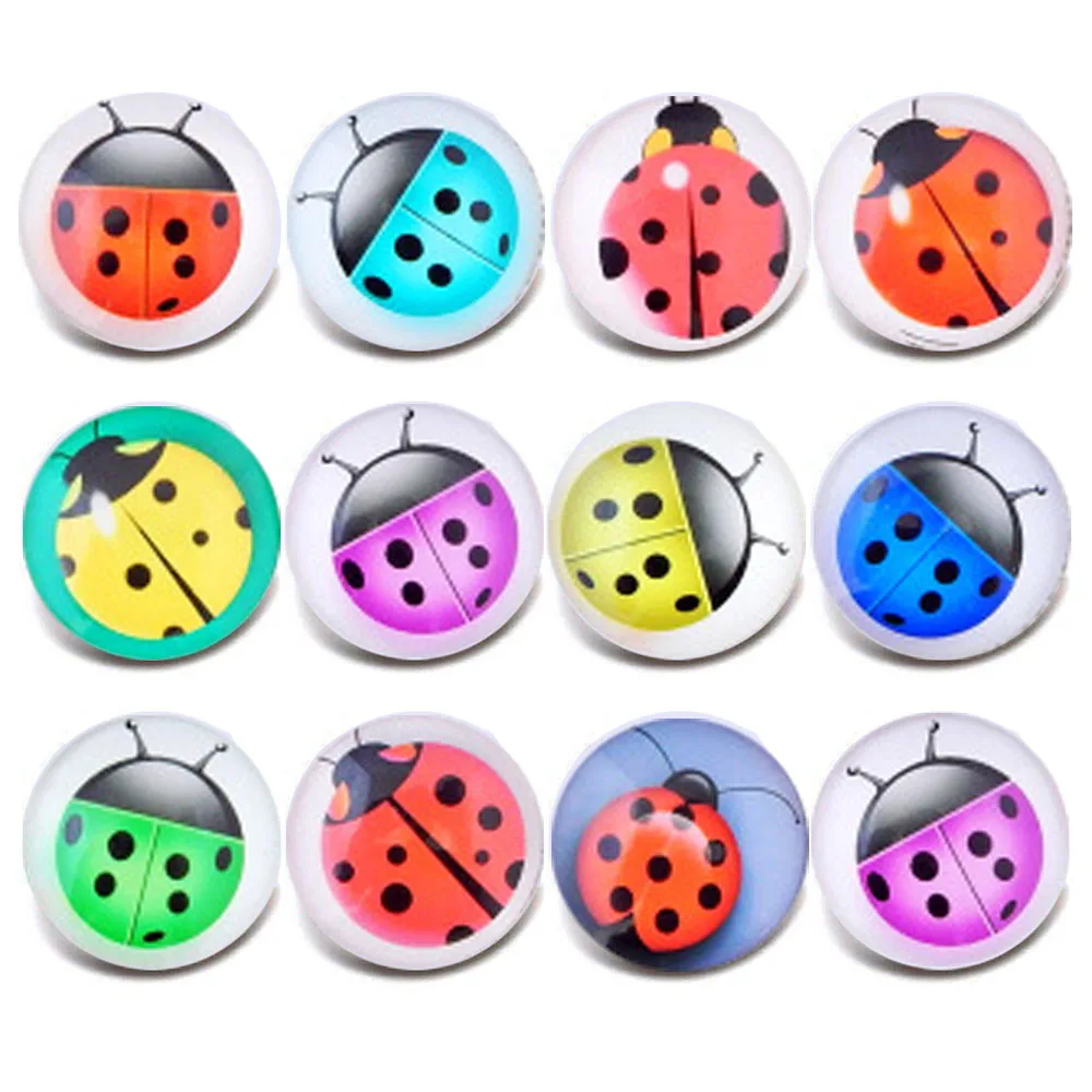 

10pcs/Lot New Snap Jewelry Cute Ladybug Lnsect Pattern Glass Charm 18mm Snap Button Jewelry fit 18mm Snaps Bracelet For Women