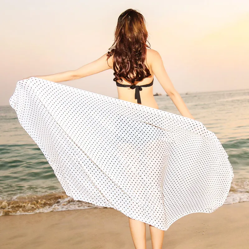 RUNMEIFA пляжный Шарф парео Летний шифоновый однотонный шелковый шарф в горошек оверсайз солнцезащитный платок для пляжа женский шарф