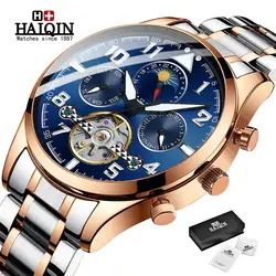 HAIQIN Для мужчин часы механические часы с турбийоном Повседневное кожа военные Водонепроницаемый наручные часы спортивные часы Для мужчин