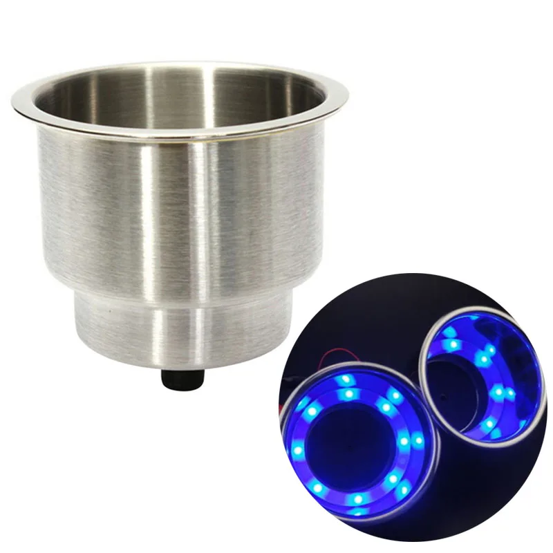 LED Light Car Drink Cup Holder 2 Pcs Blue 8 LED Recessed Stainless
