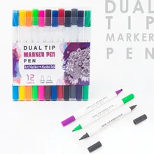 12 цветов, фломастер с двойным наконечником, чернильный маркер на водной основе для рисования, рисования и набросков
