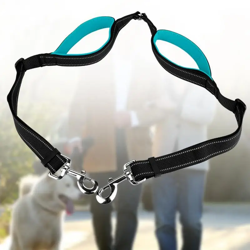 New Adjustable Metal Buckle Pet Dog Double headed Leash Portable Nylon