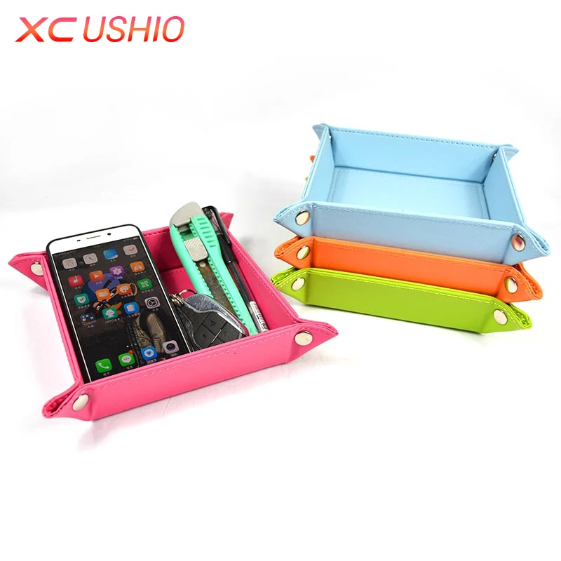 

Creative Folding PU Leather Storage Box Desk Covered Button Storage Tray Portable Home Office Small Change Organizer Box