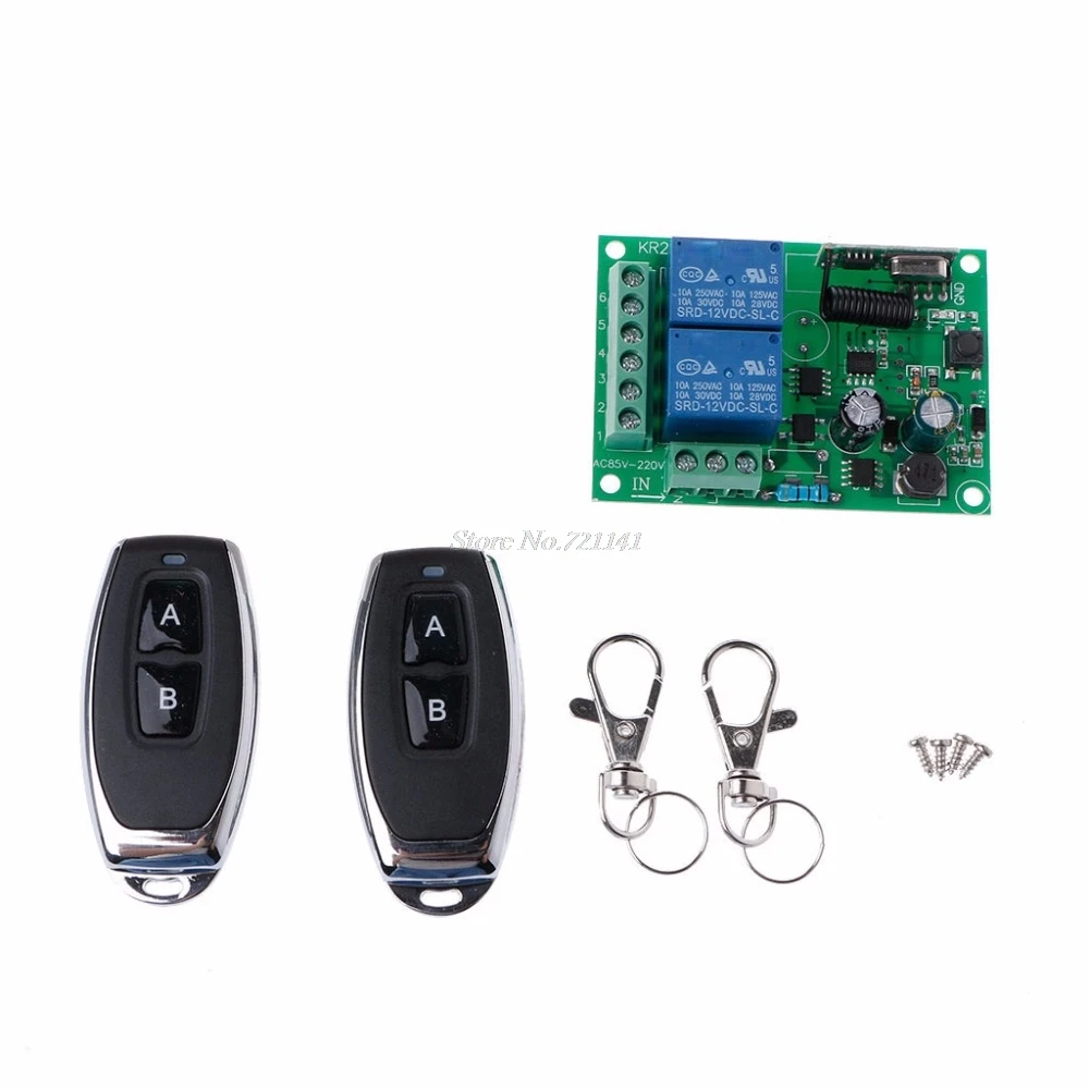 

AC 220V 2Pcs RF 433Mhz Wireless Remote Controls Switch 2CH Relay Receiver Module