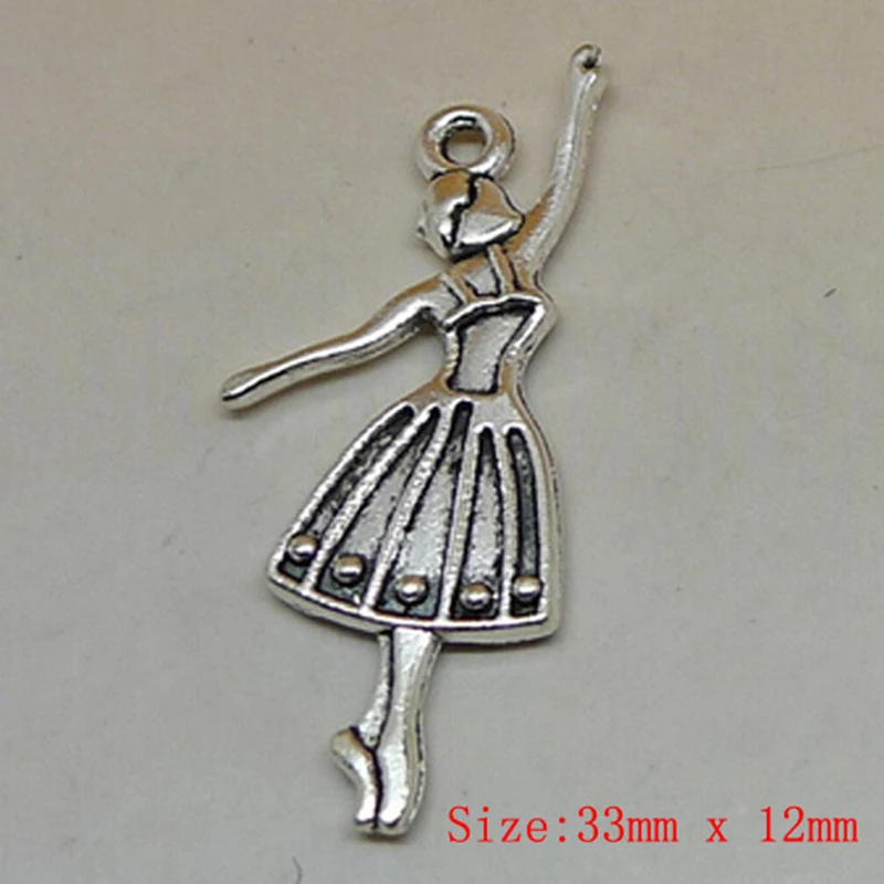 16pcs/lot 33*12mm antique silver plated alloy charm dancing girl charms