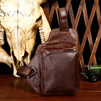

Men Crazy Horse Skin Genuine Leather Vintage Chest Pack Casual Leisure Male Crossbody Bags Travel Chest Bag Zipper Shoulder Bag
