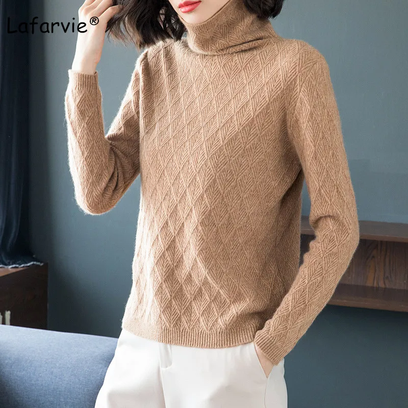 

Lafarvie Quality Turtleneck Knitted Sweater Women Autumn Winter Argyle pattern Long Sleeve Thick Warm Soft Pullover Female S-XXL
