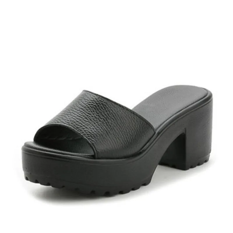 

Summer waterproof leather wedges slippers platform heels beach sandals, fashion leisure female thick bottom fish mouth