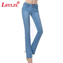 LSYLZL новые эластичные женские джинсы клёш длинные джинсы для брюк Женские повседневные джинсы с высокой талией Большие размеры 25-34 T154