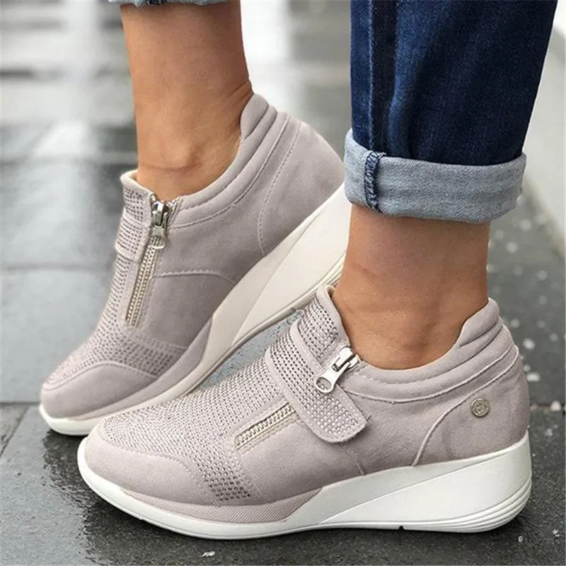 

HEFLASHOR New Flock New High Heel Lady Casual Women Sneakers 2019 Leisure Platform Shoes Breathable Height Increasing Shoes