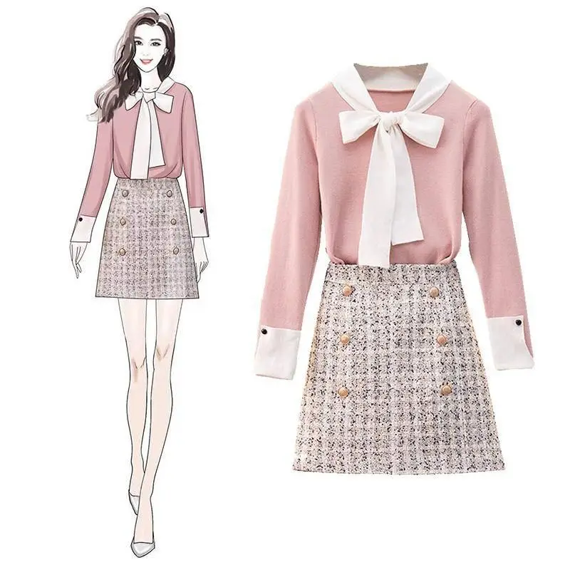 

2019 New Spring Women Casual Suits Female Long Sleeve Tops + Button A Line Mini Skirts Two Piece Ladies Slim Clothing Set F15