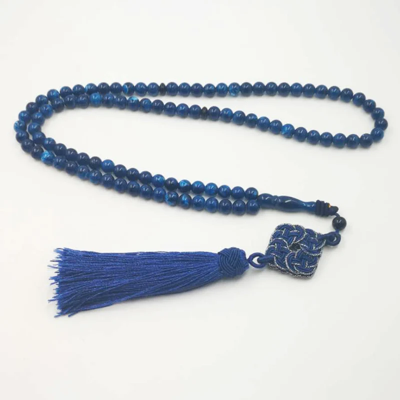

6mm 99beads Resin Tasbih Blue color Cotton tassels Islam bracelets Muslim man's Gift