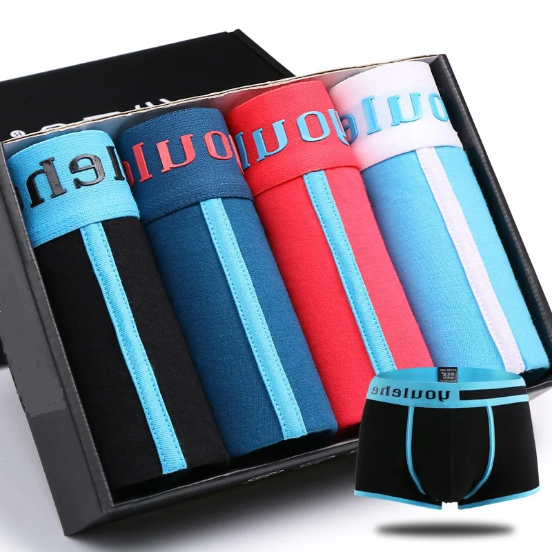 Hot sale sexy men underwear 4 gift box set male mid waist solid color