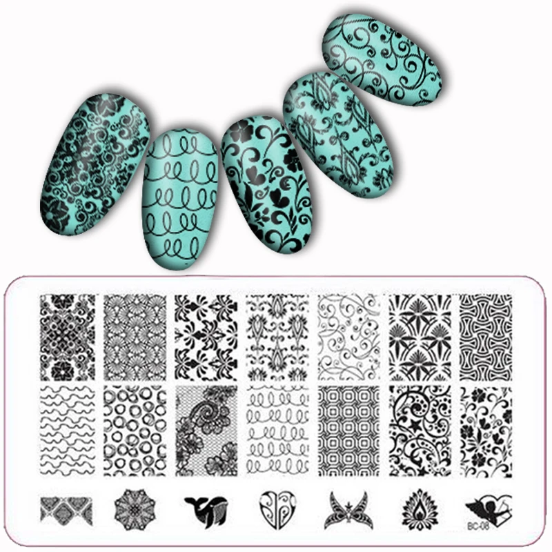 Кружева все серии ногтей штамповки изображения Konad пластины шаблон печати красивая структура растений BC08