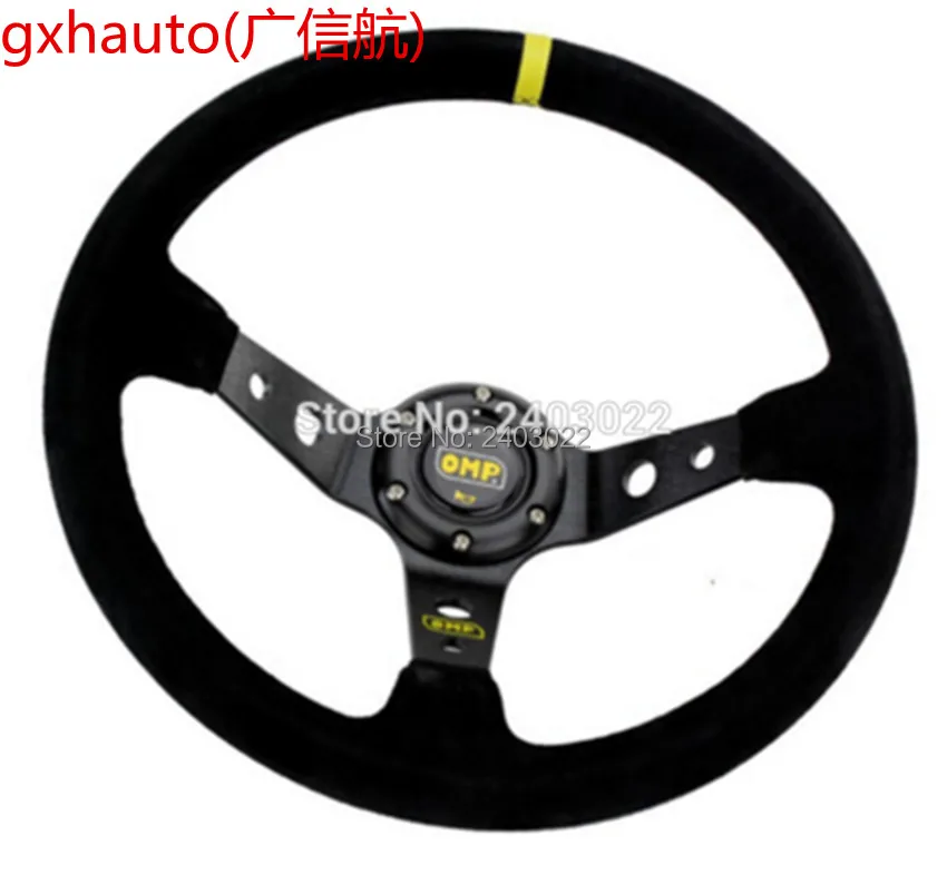 

Wheel ID=14inch 350mm OMP Deep Corn Drifting Steering Wheel /Suede Leather steering wheels yellow line