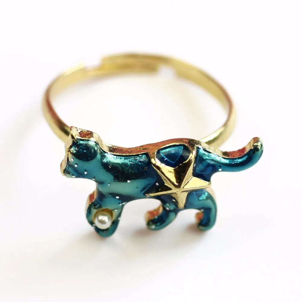 

Timlee R019 Cute Drops of oil Design Star Cat Imitation Pearl Starry Sky Blue Ring,Fashion Jewelry Wholesale