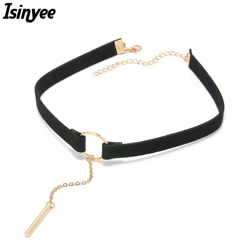 

ISINYEE 2017 Black Brown Velvet Choker Necklace For Women Rope Leather Chain Bar Square Circle Tube Cross Chocker Collar Mujer