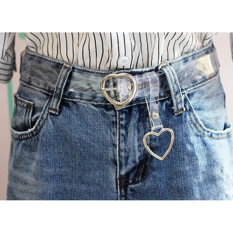 

Women's Cute Transparent Belt Heart Buckle Waist Sweet Female Belts Ladies Fashion Harajuku Round Ring Decor Straps Ceinture